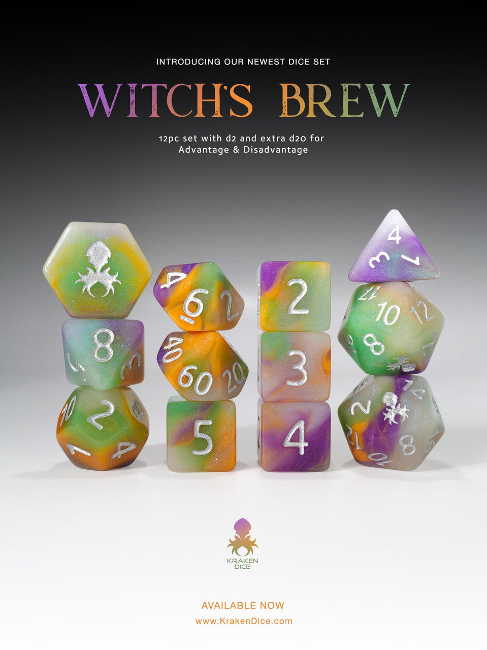 Witches Brew 12pc Glow in the Dark RPG Dice Set